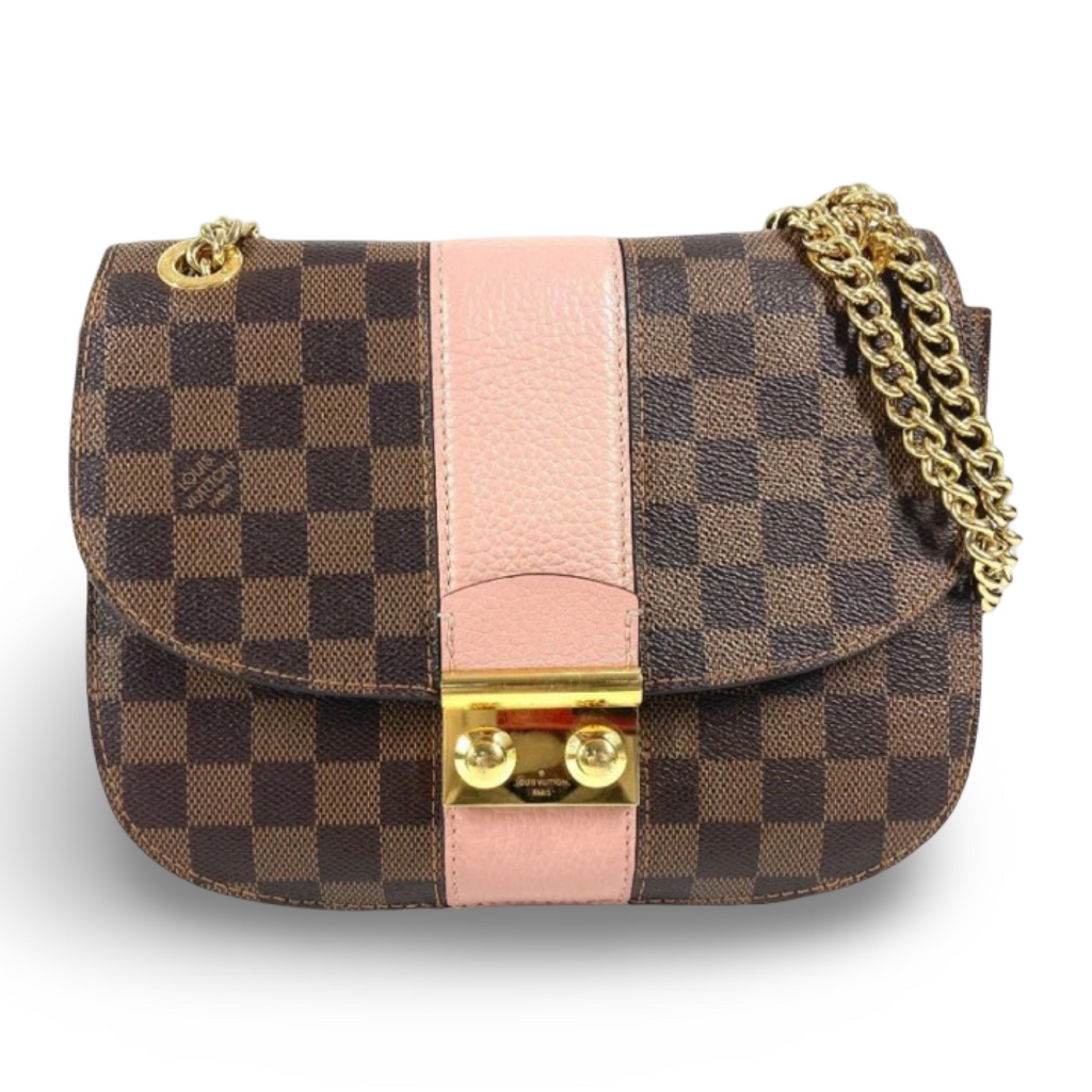 LOUIS VUITTON Damier White W Chain Shoulder Bag in Pink & Brown Damier Canvas –Authentic Previously Owned