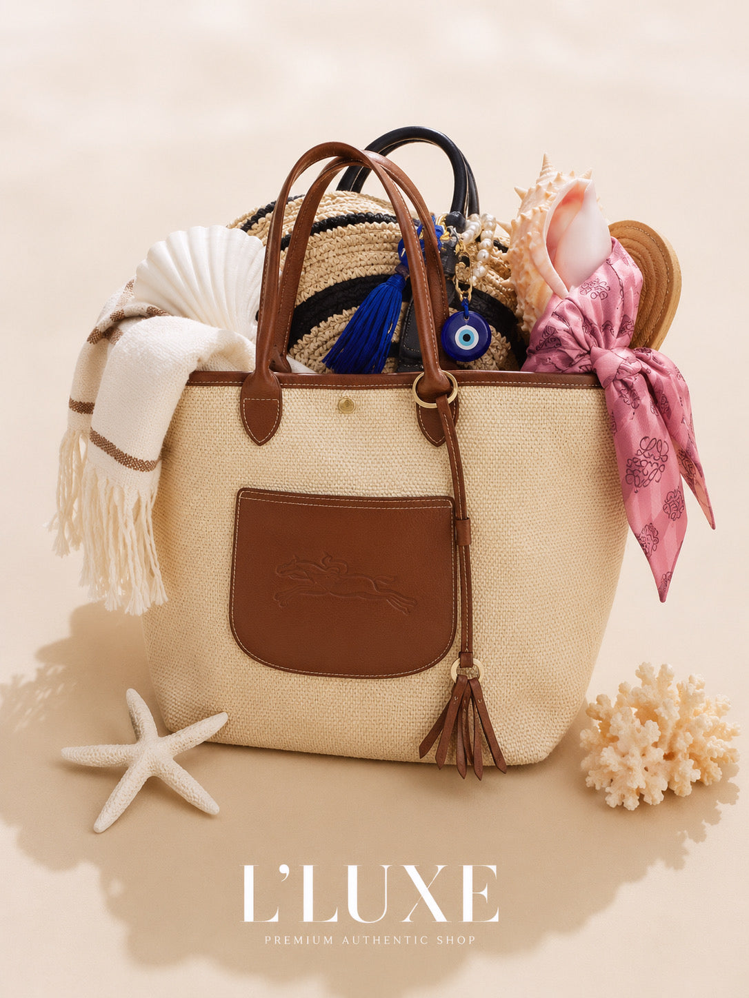 Longchamp Le Pliage Kollektion Großer Korbtasche – Natur Authentisch Gebraucht