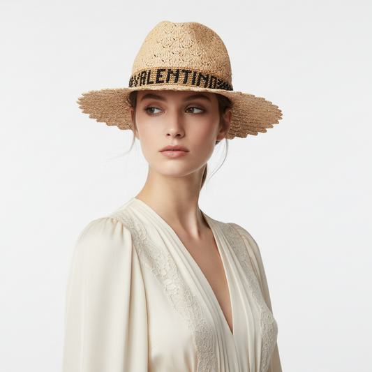 Valentino x Borsalino StrawPanama Hat Natural - Embroidered Logo Previously Owned Pristine Condition | L’LUXE Authentic’s