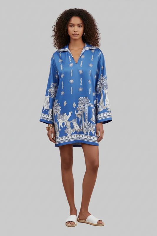Acacia Blue Linen Tunic Dress | L’LUXE Luxury Edit