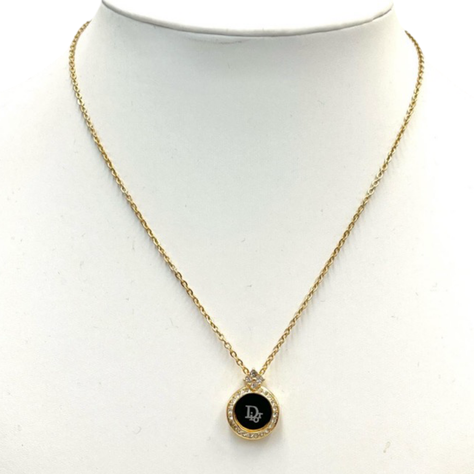 CHRISTIAN DIOR Logo Rhinestone Costume Jewelry Necklace | Previously Owned Authentic