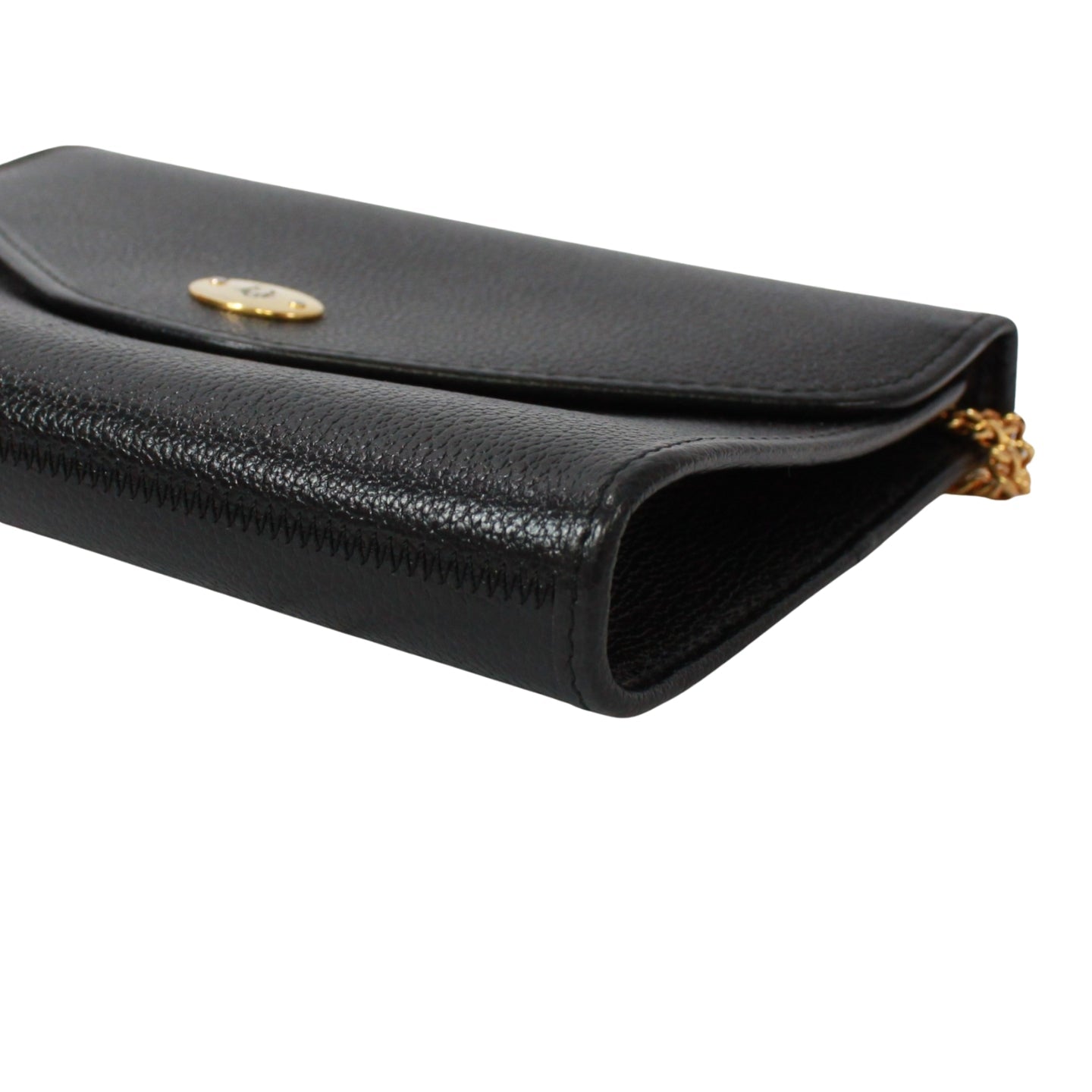 Christian Dior  Black Leather Chain Shoulder Bag – Gold Hardware Envelope Flap – 100% Authentic Previously Owned Very Good Condition | L’LUXE Vintage