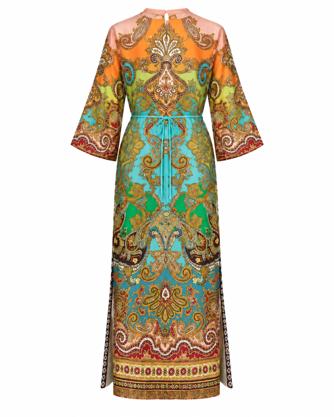 L’LUXE Ornamental Paisley Straight-Fit Maxi Shirt Dress with Tie Belt