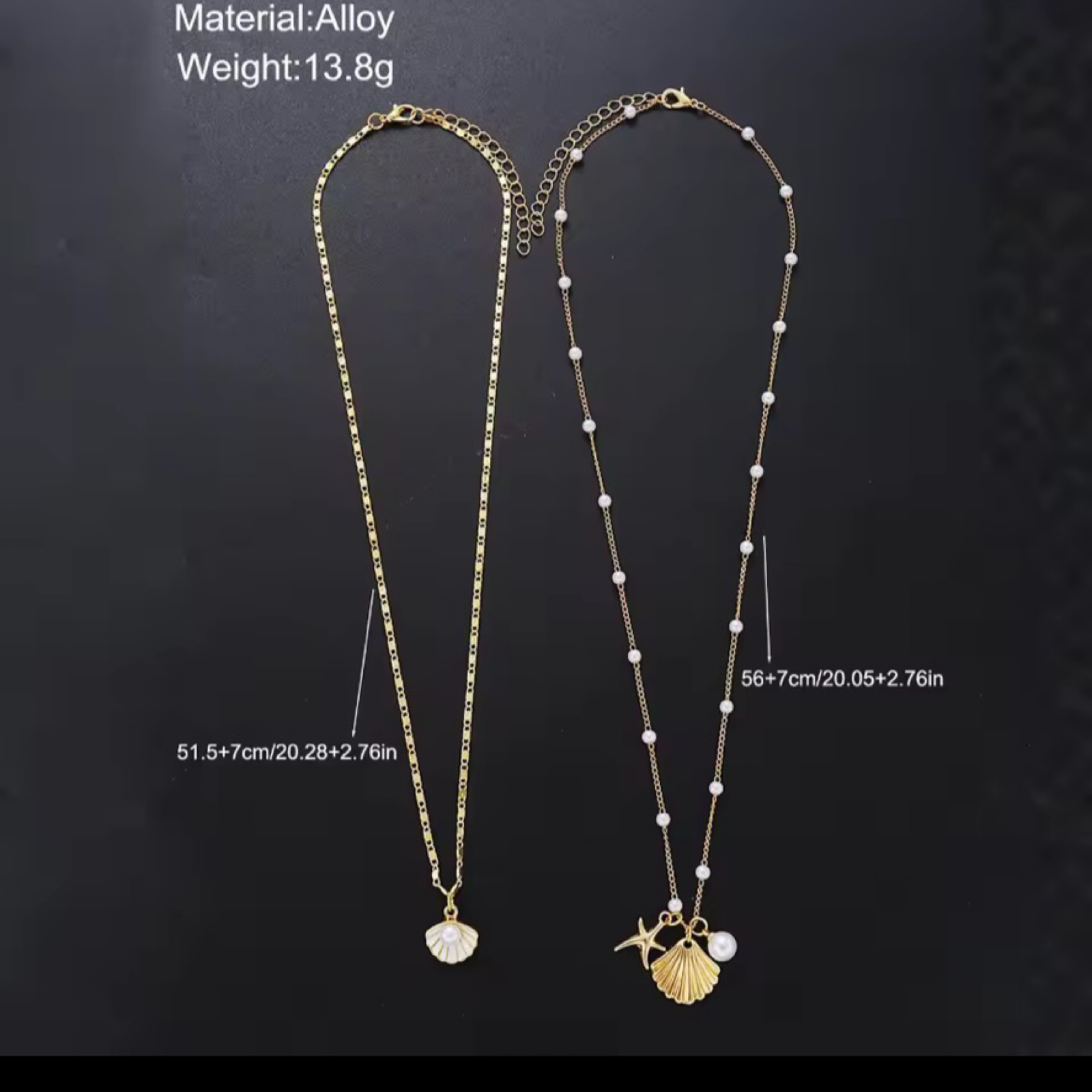 Boho Gold Shell & Starfish Pearl Layered Necklace  | 2-Piece Marine Pendant Necklaces