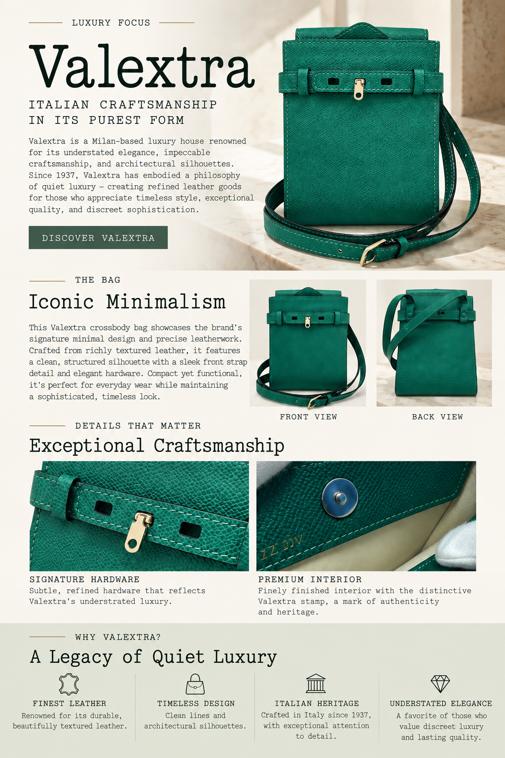 Valextra Slim B Tracollina Green Leather Crossbody Bag – Previously Owned