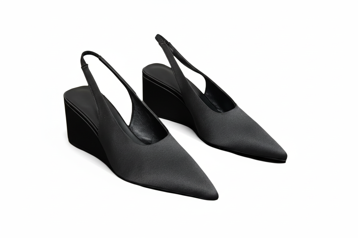 Satin Wedge Slingback Pumps