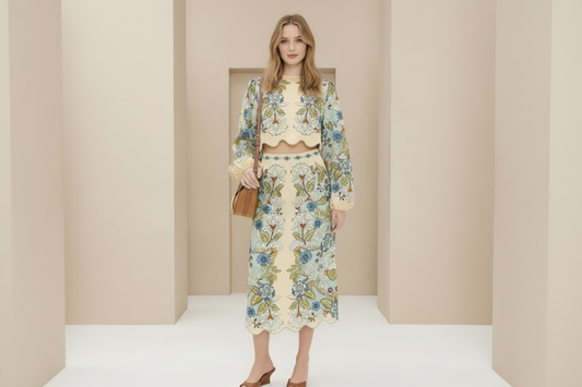 Refined Embroidered Floral Top & Skirt Set | L’LUXE Matching Sets