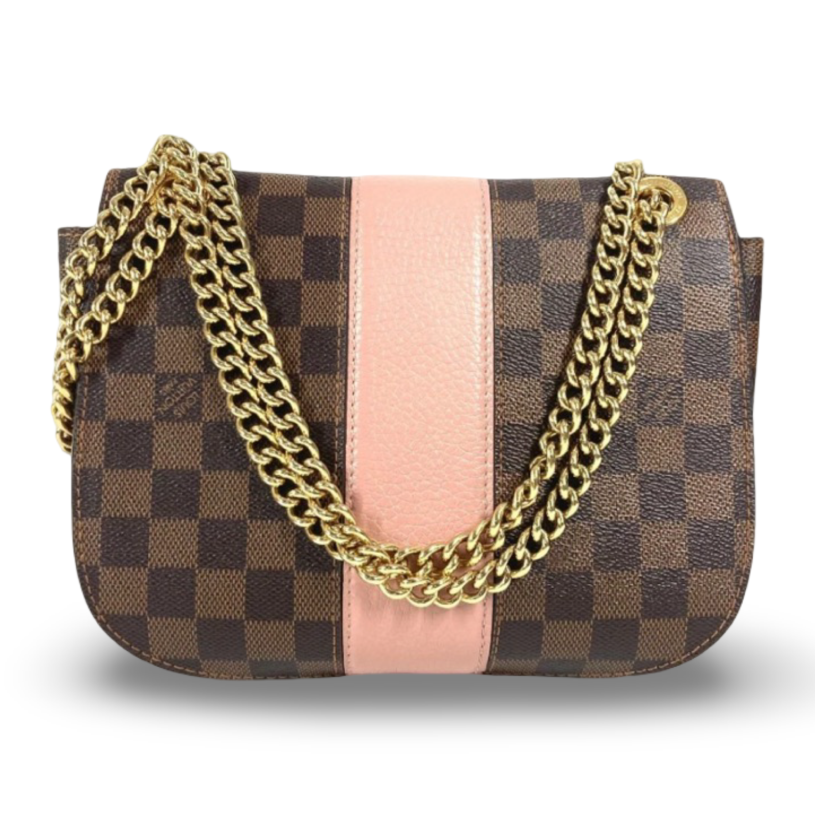 LOUIS VUITTON Damier White W Chain Shoulder Bag in Pink & Brown Damier Canvas –Authentic Previously Owned