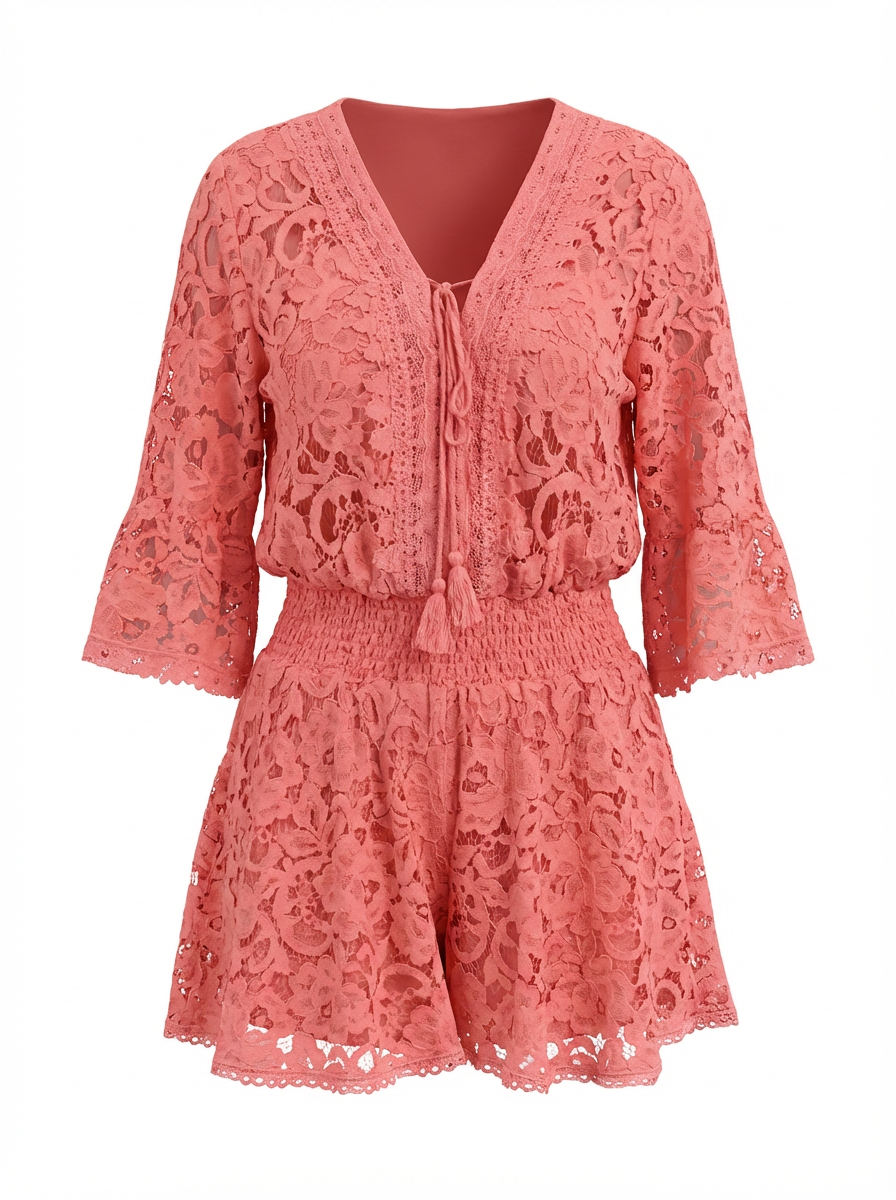 Lace V-Neck Top & Flowy Shorts Set | Curve | L’LUXE Matching Sets