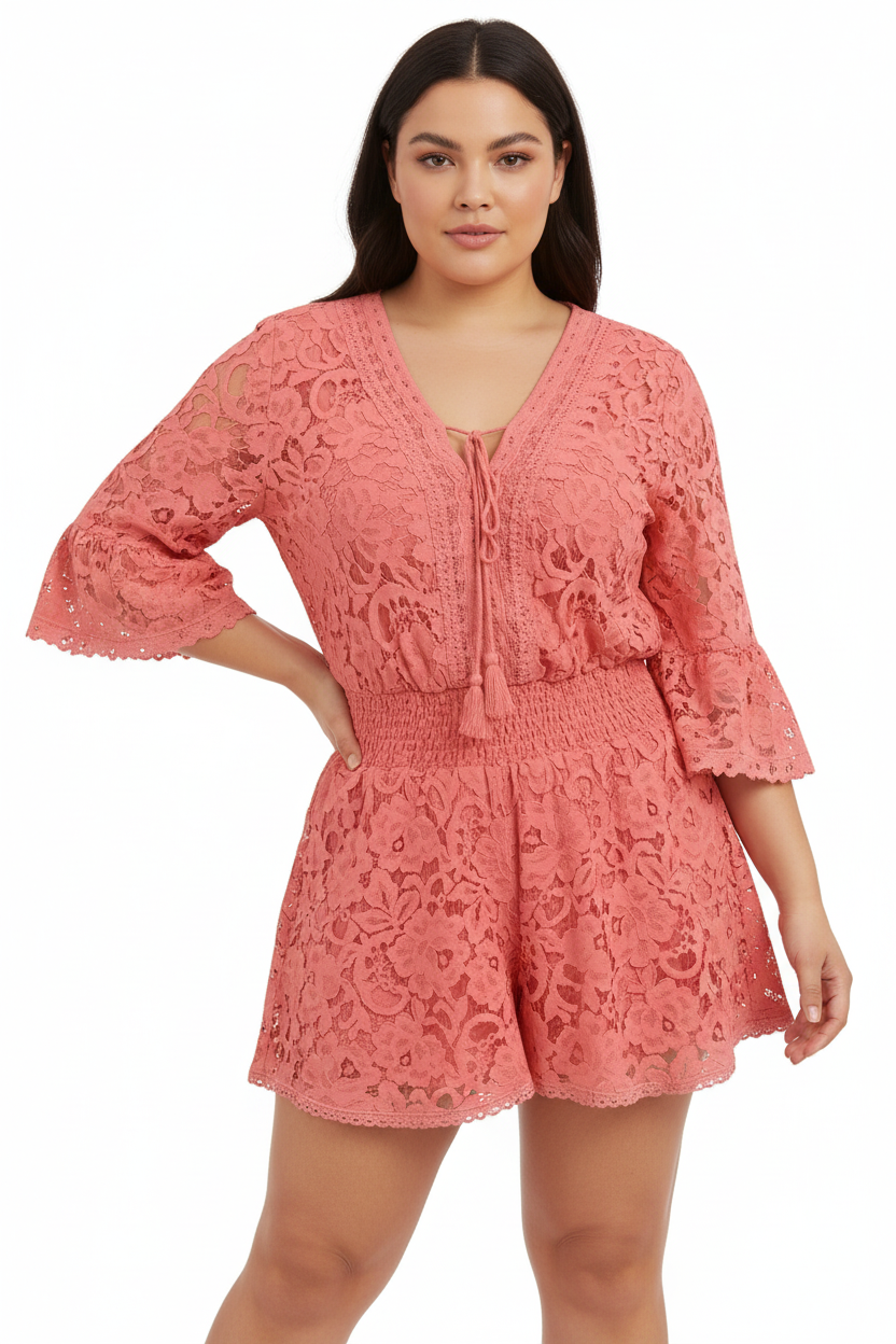 Lace V-Neck Top & Flowy Shorts Set | Curve | L’LUXE Matching Sets