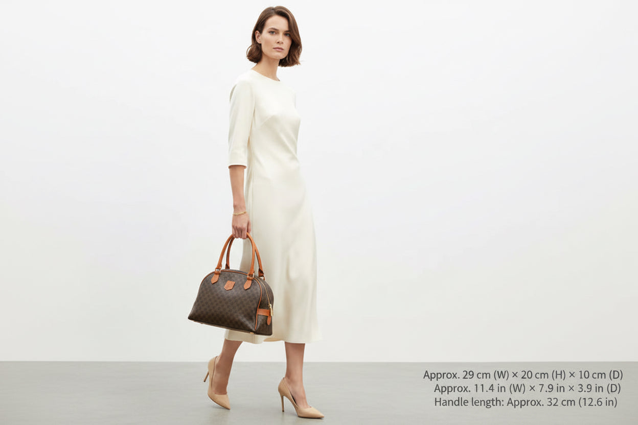 Celine Macadam Pattern Handbag Brown Beige PVC Leather Trim — Previously Owned Good Condition | L’LUXE Authentics