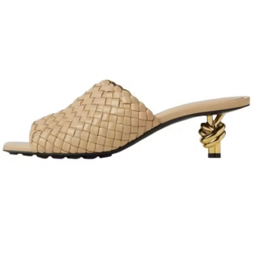 Woven open-toe mule heels