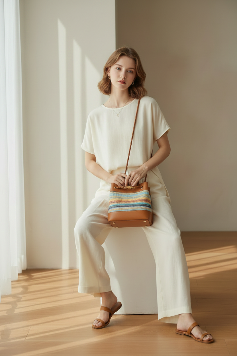 Structured Mini Tote with Woven or Smooth Finish – Multiple Colours – Resort Style (Generic)