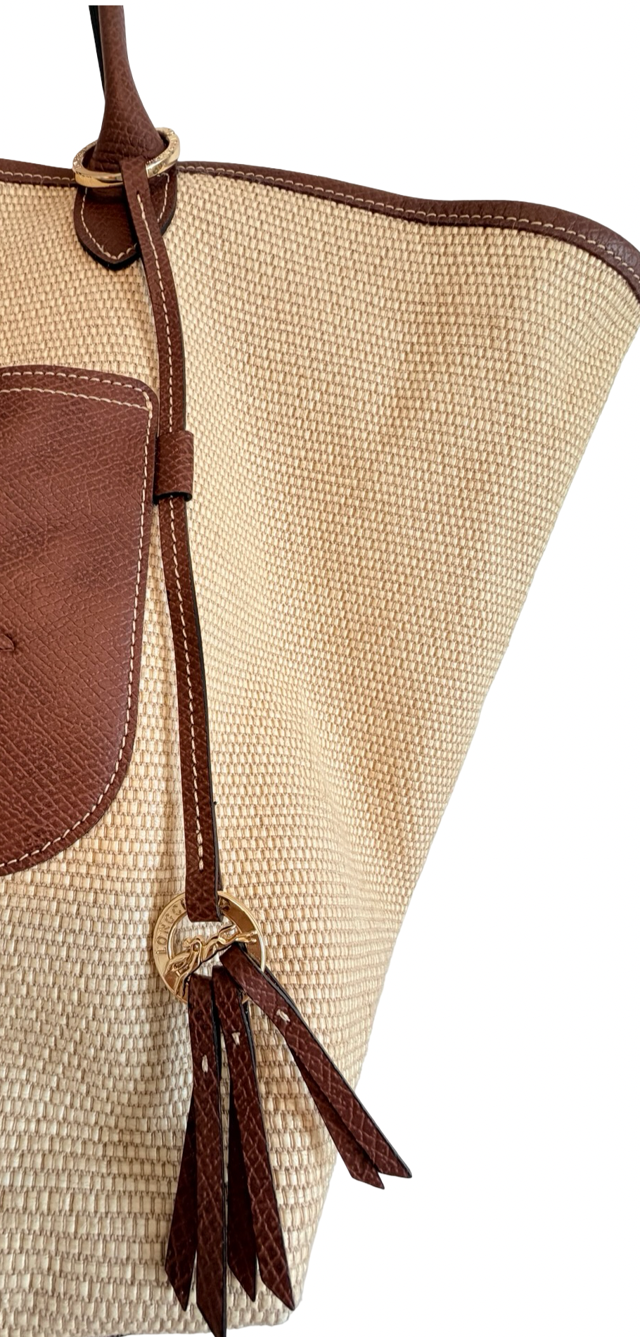 Longchamp Le Pliage Collection Large Basket Tote – Natural Authentic Previously Owned