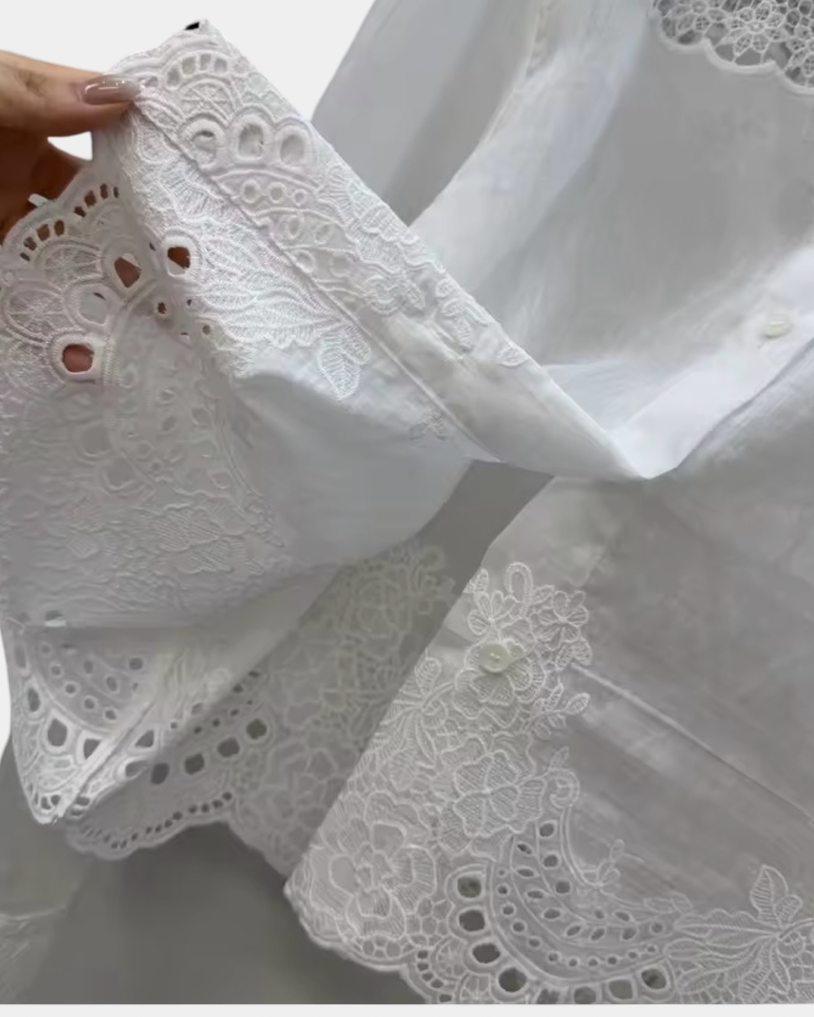 Blue & White Silk Linen Embroidered Lace Shirt or Pleated Skirt Set