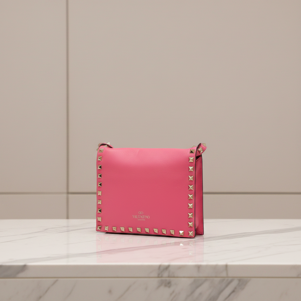 Valentino Garavani Rockstud Pink Leather Crossbody Shoulder Bag |Previously Owned Authentic