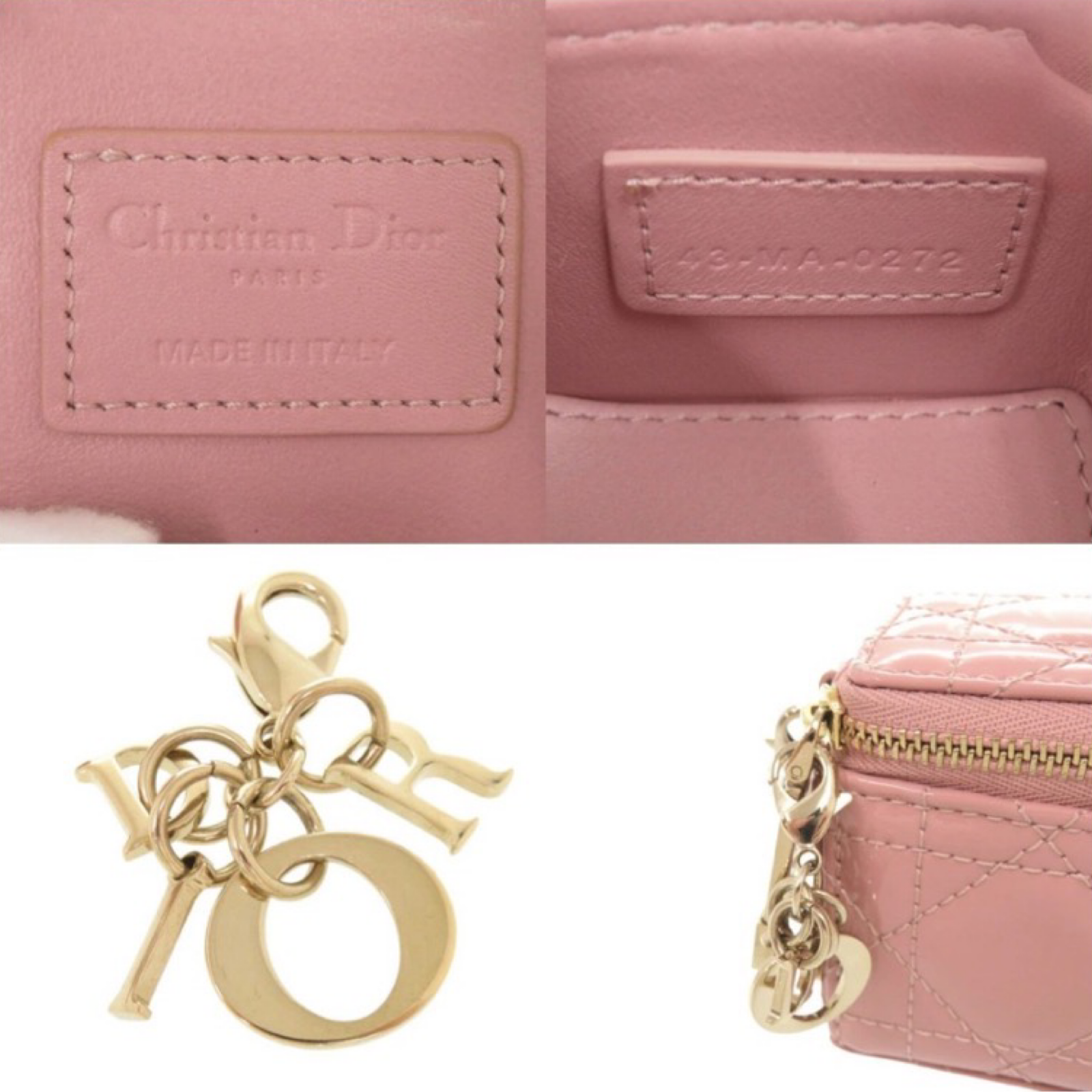 Christian Dior Lady Dior Chain Cube Micro Clutch Pink Patent Leather Previously owned Authentic