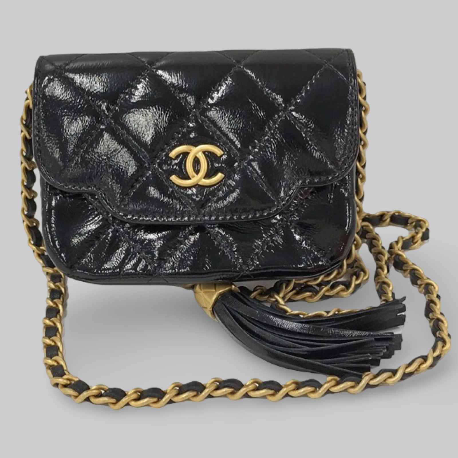 Chanel Chain Clutch Bag Coco Mark Lambskin Leather Black – Excellent Pre-Owned Authentic