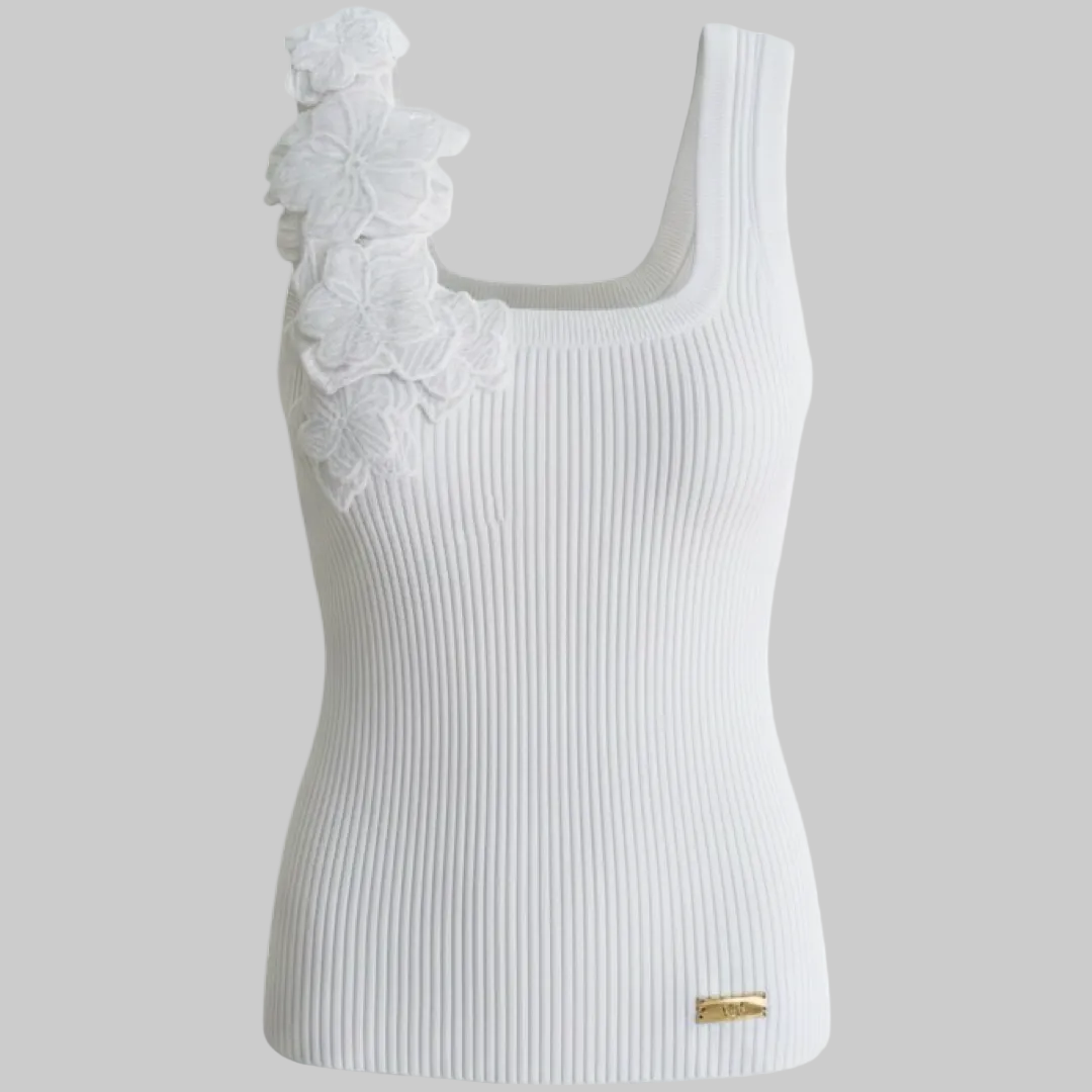 Ribbed Floral Appliqué Knit Tank