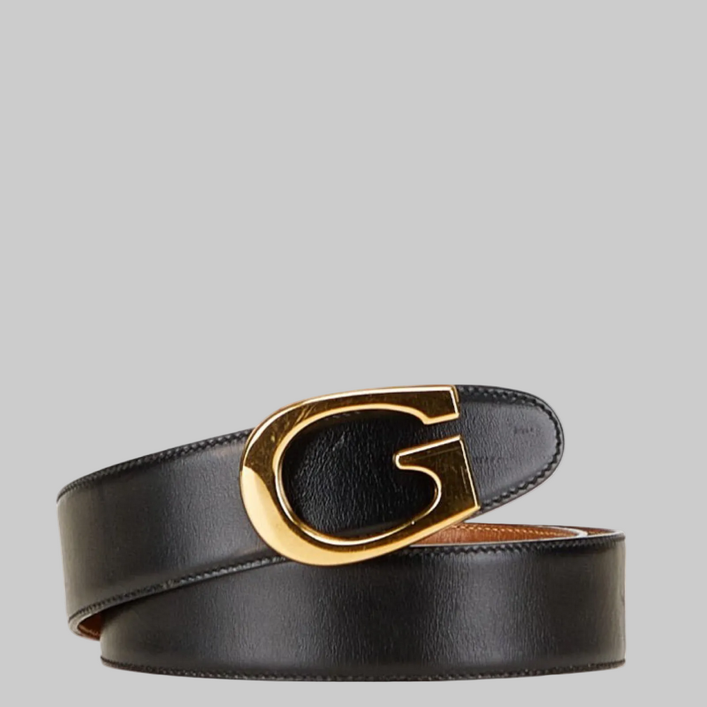 Gucci Black Leather Belt with Gold G Buckle – Ladies – Size 65 (26) Previously Owned Authentic