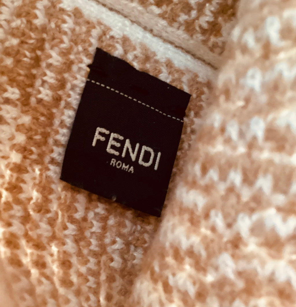 Fendi FF Fabric Flat Pouch Wristlet Cammello Beige & White – Previously Owned Authentic