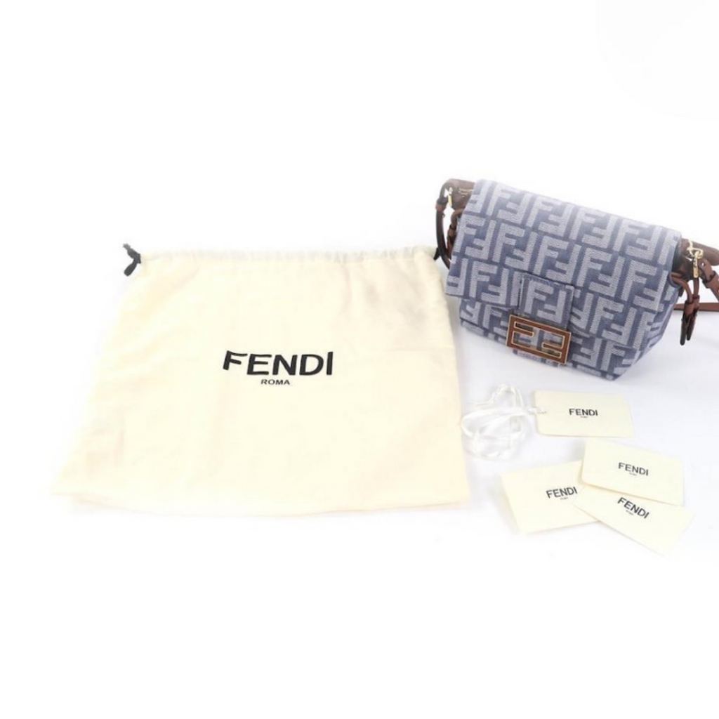FENDI Mamma Baguette Small Denim Zucca FF Shoulder Bag Grey – Unused Condition Previously Owned Authentic