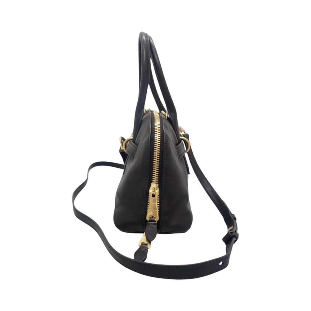 Miu Miu Aventure Top Handle Lambskin Black Gold Hardware 2-Way Shoulder Bag Previously Owned Authentic