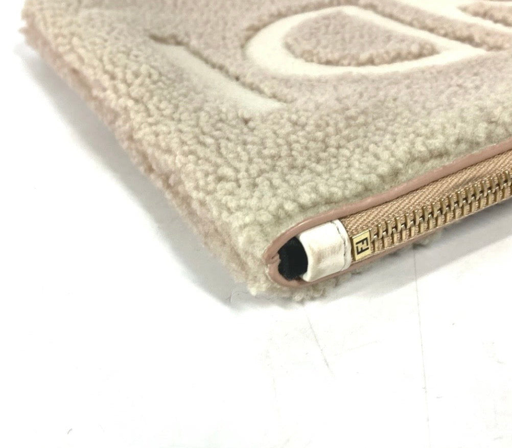 Fendi Mouton Logo Boa Clutch Pouch Beige Shearling – Previously Owned Authentic