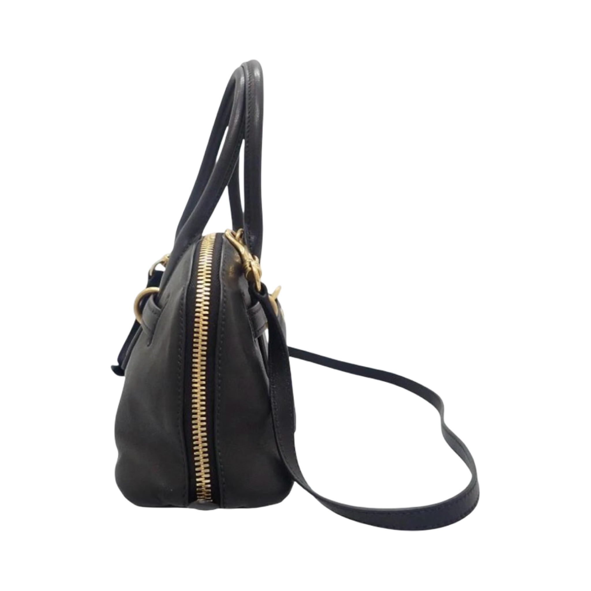 Miu Miu Aventure Top Handle Lambskin Black Gold Hardware 2-Way Shoulder Bag Previously Owned Authentic