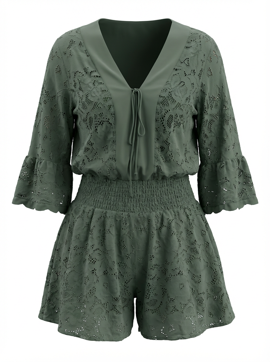 Lace V-Neck Top & Flowy Shorts Set | Curve | L’LUXE Matching Sets