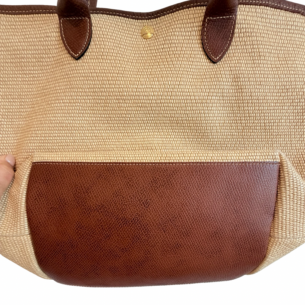 Longchamp Le Pliage Collection Large Basket Tote – Natural Authentic Previously Owned
