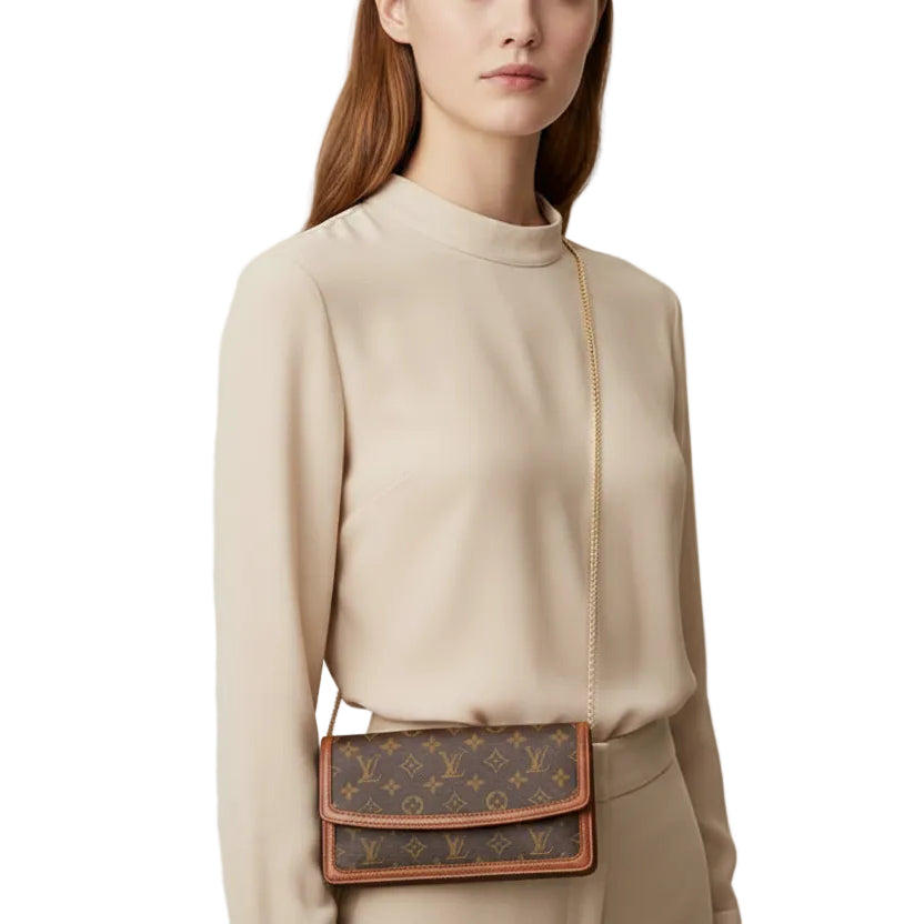 Louis Vuitton Pochette Dame PM Monogram Canvas Brown Clutch Bag  Previously Owned Authentic