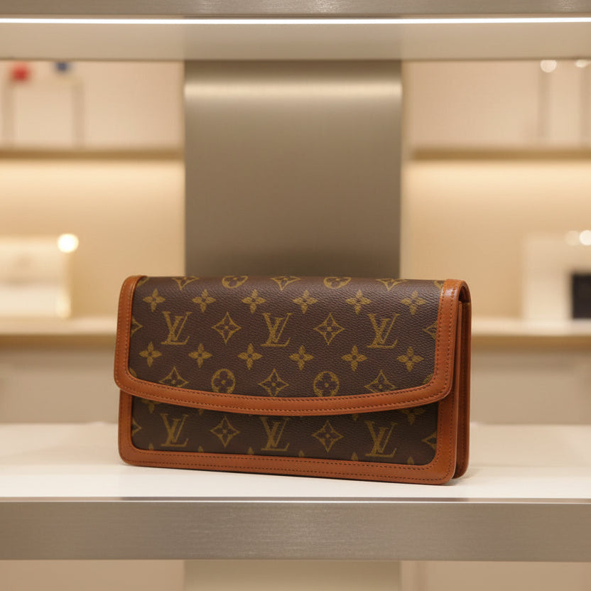 Louis Vuitton Pochette Dame PM Monogram Canvas Brown Clutch Bag  – Previously Owned Acceptable Condition | L’LUXE Authentic’s