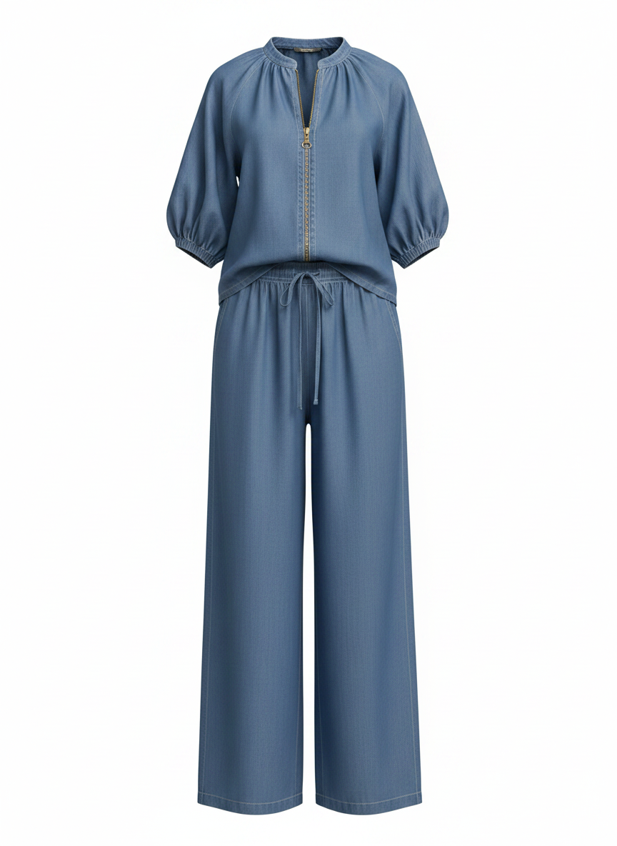 Solid Wide-Leg 2-Piece Pant Set