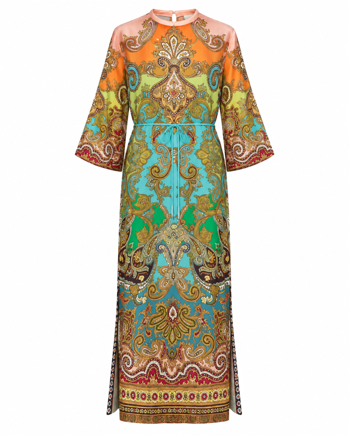L’LUXE Ornamental Paisley Straight-Fit Maxi Shirt Dress with Tie Belt