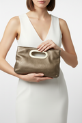 Michael Kors Leather Clutch Bag Brown Gold Hardware Previously Owned Authentic