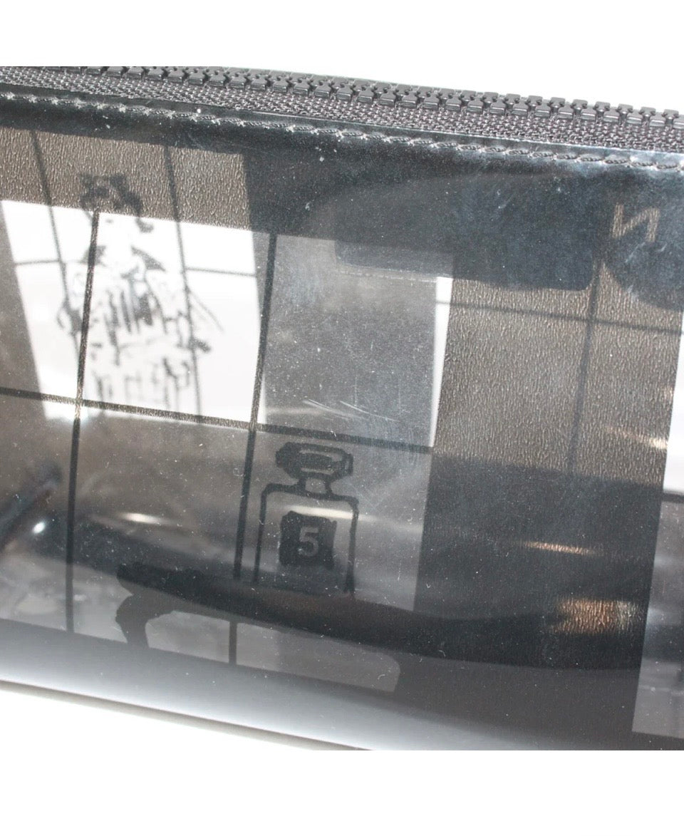 Chanel Windows Line Clear Pouch Black PVC Silver Hardware Previously Owned Authentic