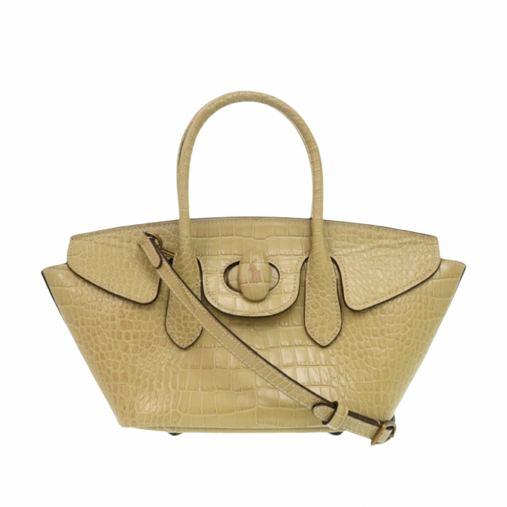 Polo Ralph Lauren Crocodile-Embossed Leather top handle | 2-Way Handbag | Authentic Previously Owned