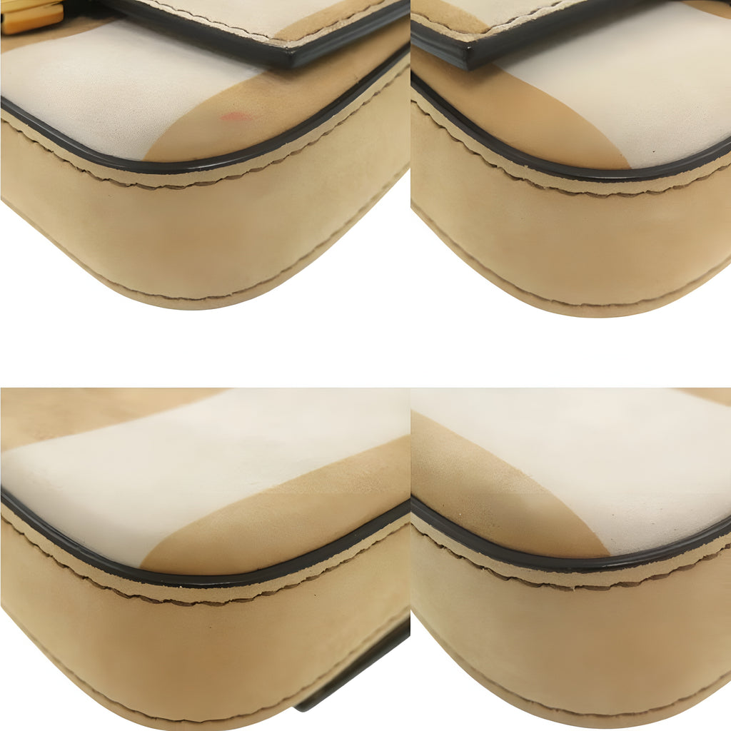 FENDI Nano Baguette Chain Charm Bag Beige Cream Stripes Authentic Previously Owned