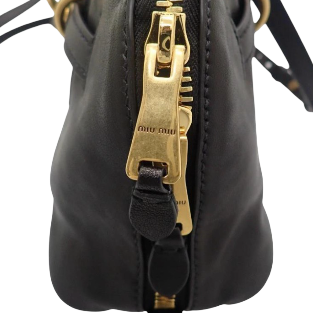 Miu Miu Aventure Top Handle Lambskin Black Gold Hardware 2-Way Shoulder Bag Previously Owned Authentic