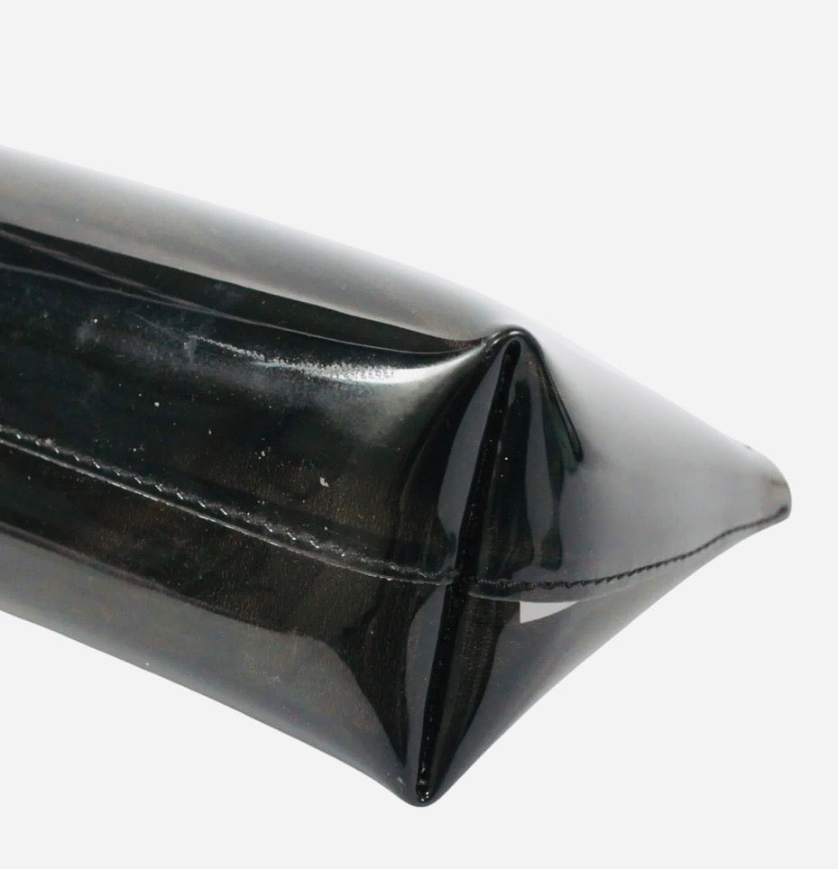 Chanel Windows Line Clear Pouch Black PVC Silver Hardware Previously Owned Authentic