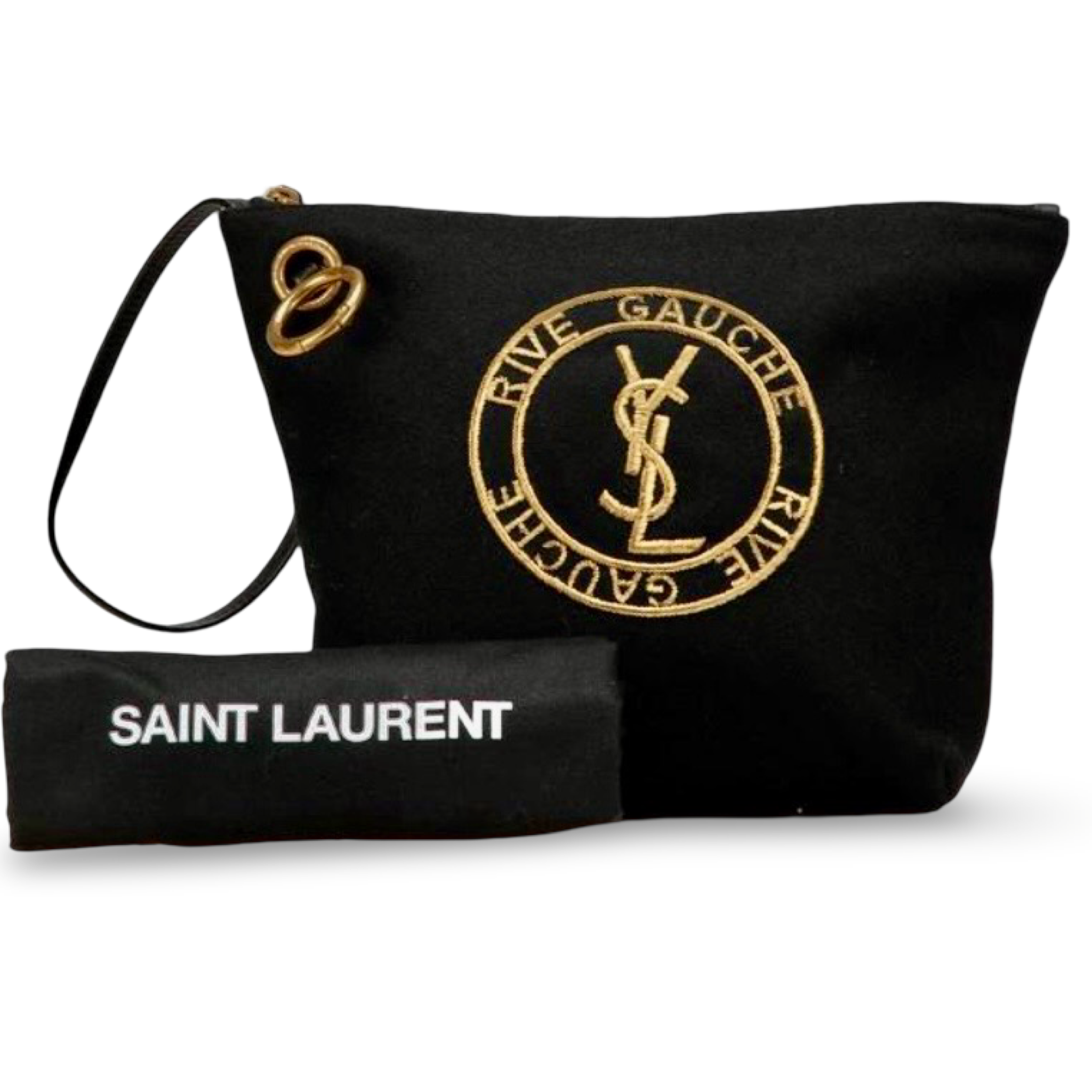 Saint Laurent Rive Gauche Wool Leather Clutch Pouch Black – Previously Owned Authentic