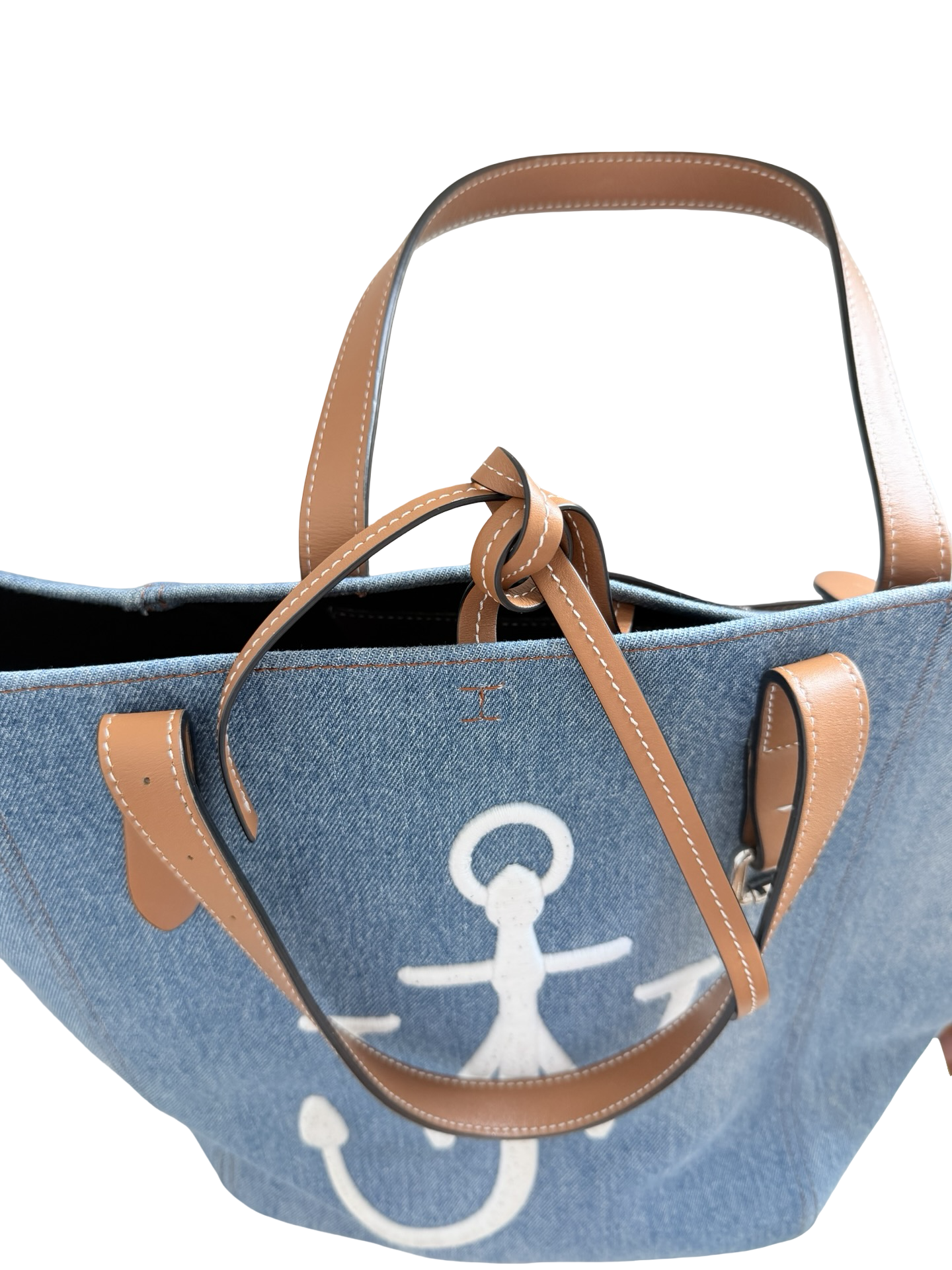 JW Anderson Belt Cabas Denim Tote Bag – Blue & Cognac Authentic Previously Owned