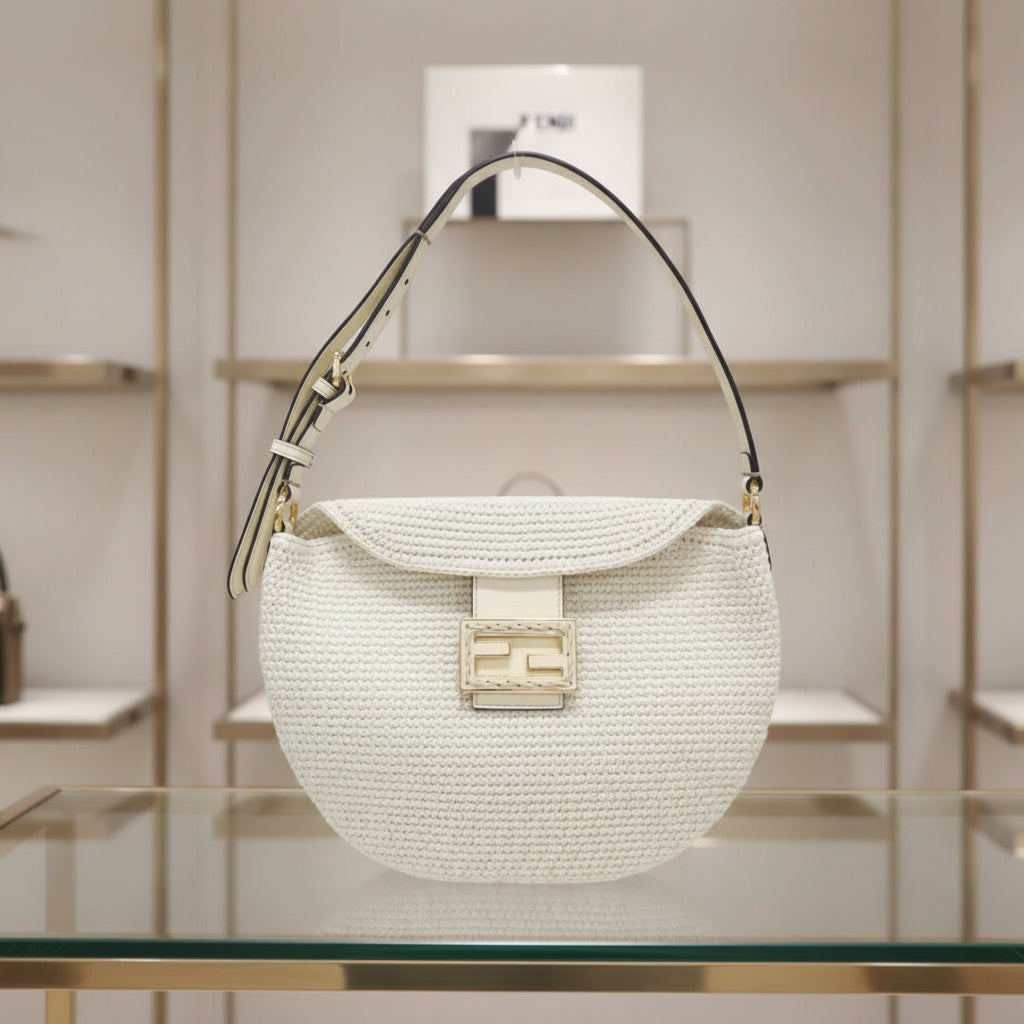 Fendi Croissant Small Canvas Shoulder Bag White – Pre-Owned Great Condition | L’LUXE Authentic’s