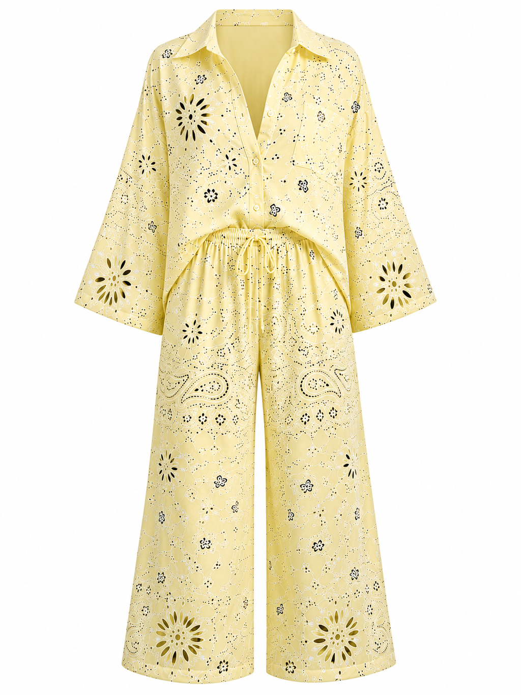 Boho Paisley Oversized Matching Shirt & Wide-Leg two-piece co-ord Outfit