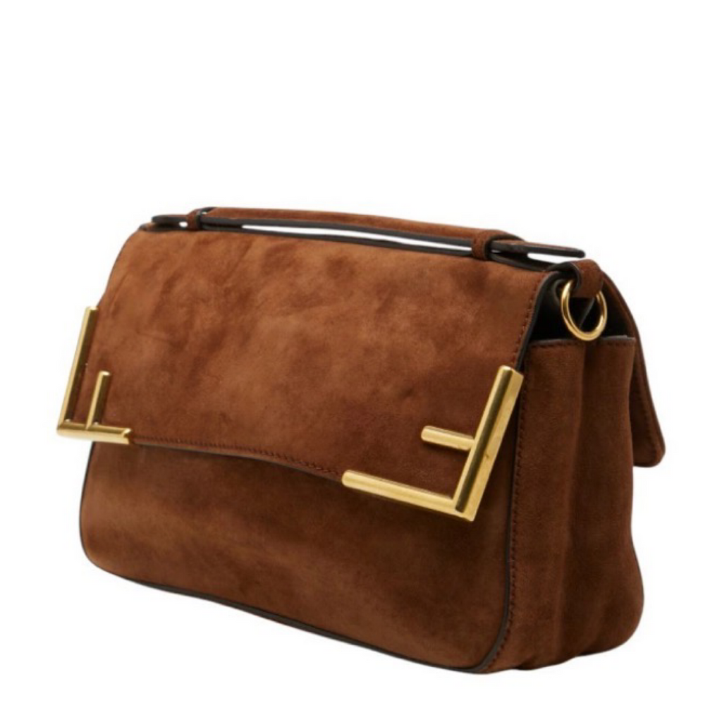 FENDI Double F Suede & Satin 2-Way Chain Shoulder Bag – Brown Multicolor | Previously Owned Authentic