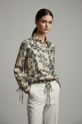 L’LUXE 100% Mulberry Silk Abstract Print Drawstring Blouse