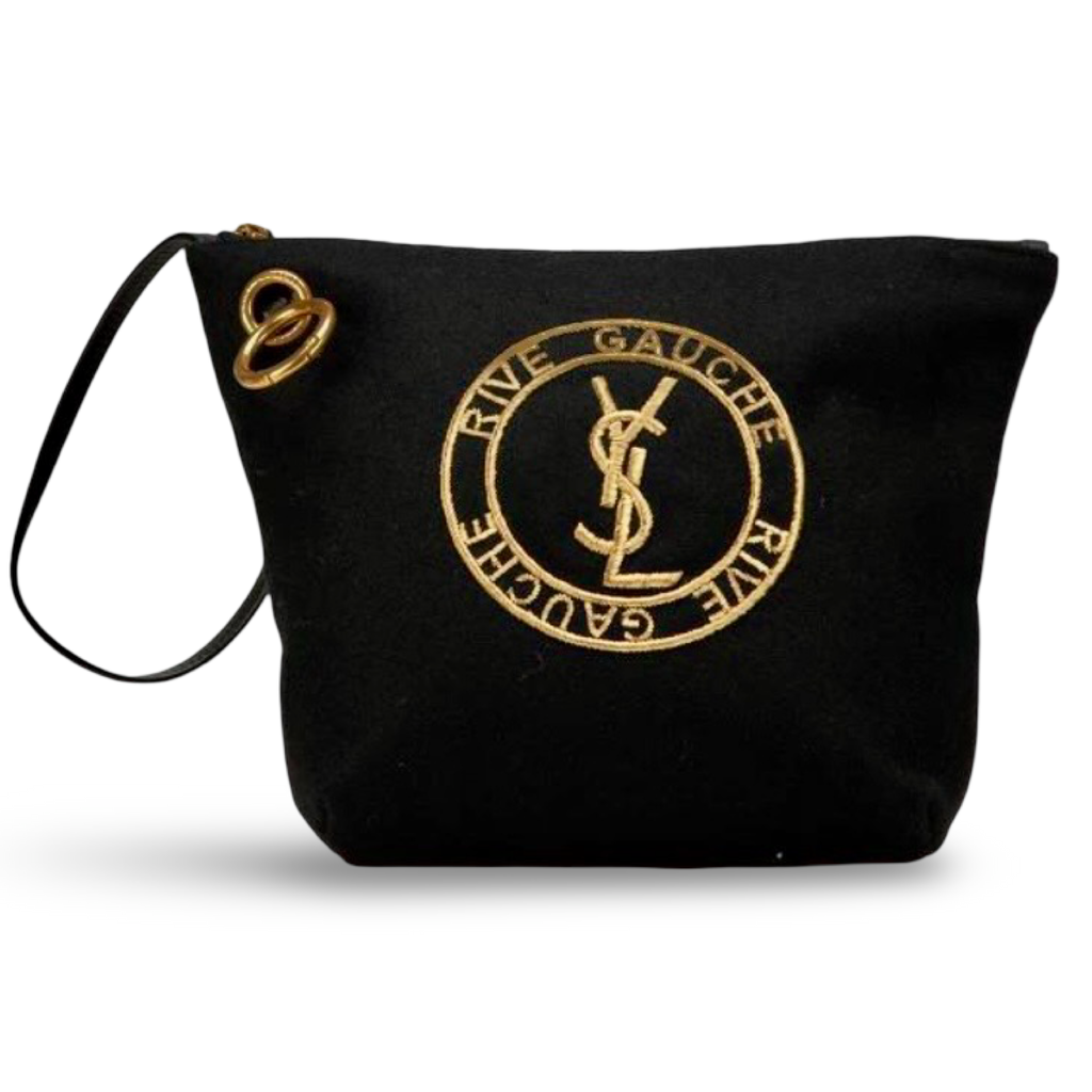 Saint Laurent Rive Gauche Wool Leather Clutch Pouch Black – Previously Owned Authentic