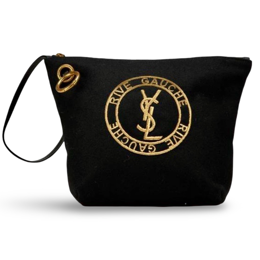 Saint Laurent Rive Gauche Wool Leather Clutch Pouch Black – Pre-Owned Very Good Condition | L’LUXE Authentic’s