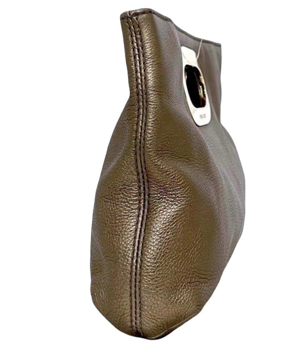 Michael Kors Leather Clutch Bag Brown Gold Hardware Previously Owned Authentic